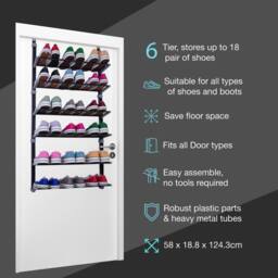 FORGEVIO Foldable Over Door Shoe Rack with Non-Slip Metal Bars 6 Tier in Black - thumbnail 3
