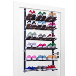 FORGEVIO Foldable Over Door Shoe Rack with Non-Slip Metal Bars 6 Tier in Black