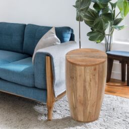 IH Design Bratton Mango Wooden Drum Side Table in Brown - thumbnail 1