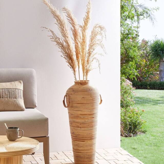 Wyld and Coco Natural Rattan Vase 70cm - Boho Rustic Decor - image 1