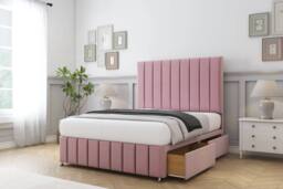 "Sloomy California Plush Divan Base 2 Drawers -54"" Headboard-12"" Footboard in Pink - Size: Single" - thumbnail 4