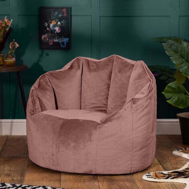 icon Sirena Scallop Chair Bean Bag Charcoal Grey Velvet Bean Bags in Light Pink - image 1