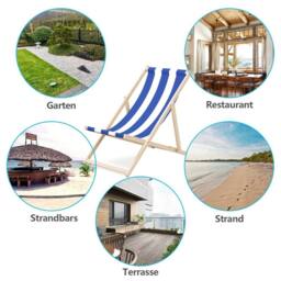 Kelvenix 1-Wooden Beach Folding Deck Chair Lounger Sunbed in Blue - Size: 100 cm - thumbnail 4