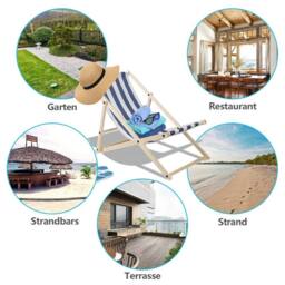 Kelvenix 1-Wooden Beach Folding Deck Chair Lounger Sunbed in Blue - Size: 100 cm - thumbnail 5