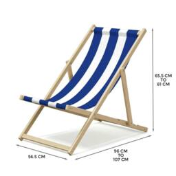Kelvenix 1-Wooden Beach Folding Deck Chair Lounger Sunbed in Blue - Size: 100 cm - thumbnail 2