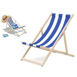 Kelvenix 1-Wooden Beach Folding Deck Chair Lounger Sunbed in Blue - Size: 100 cm