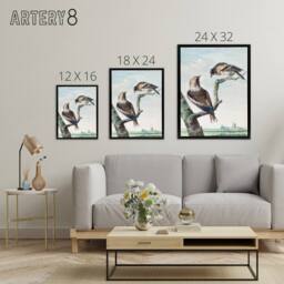 "Artery8 Two Hawfinch Birds in Rural Landscape Schouman Framed Canvas Wall Art in Blue - Size: W12"" x H16""" - thumbnail 4