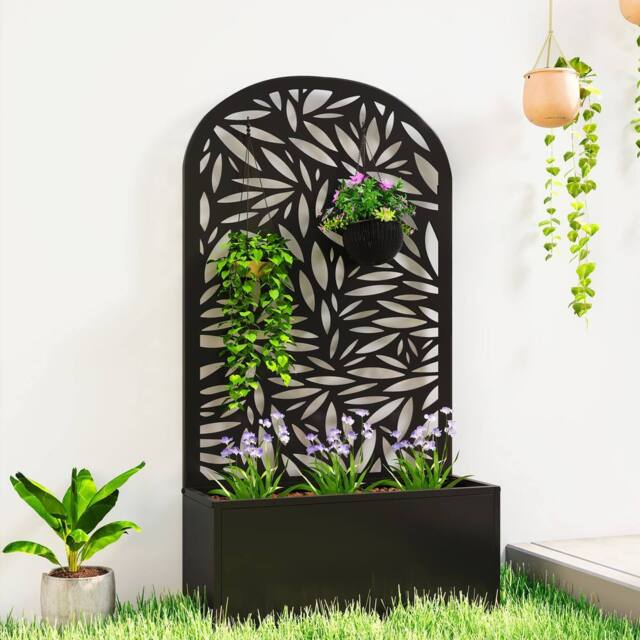 OUTSUNNY Metal Raised Garden Bed with Trellis, Outdoor Elevated Planter Box in Black - image 1