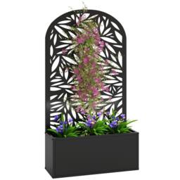 OUTSUNNY Metal Raised Garden Bed with Trellis, Outdoor Elevated Planter Box in Black - thumbnail 2