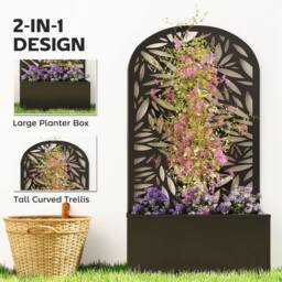 OUTSUNNY Metal Raised Garden Bed with Trellis, Outdoor Elevated Planter Box in Black - thumbnail 4