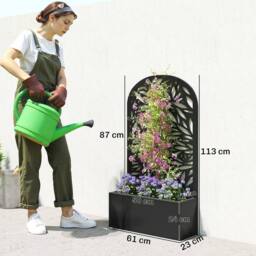 OUTSUNNY Metal Raised Garden Bed with Trellis, Outdoor Elevated Planter Box in Black - thumbnail 3