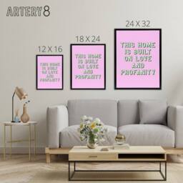 "Artery8 Home Built On Love & Profanity Pink Funny Canvas Wall Art Print - Size: W12"" x H16""" - thumbnail 4