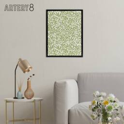 "Artery8 Willow Leaves Bright Pattern W. Morris Vintage Framed Canvas Wall Art in Green - Size: W12"" x H16""" - thumbnail 3