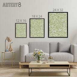 "Artery8 Willow Leaves Bright Pattern W. Morris Vintage Framed Canvas Wall Art in Green - Size: W12"" x H16""" - thumbnail 4