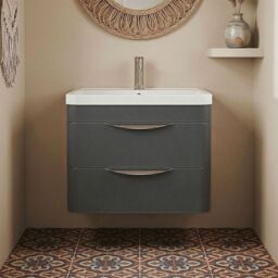 Balterley Wall Hung 2 Drawer Bathroom Vanity Unit & Basin, Dark Grey, 550mm in Grey - thumbnail 8