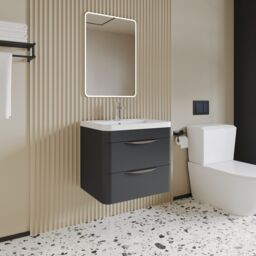 Balterley Wall Hung 2 Drawer Bathroom Vanity Unit & Basin, Dark Grey, 550mm in Grey - thumbnail 4
