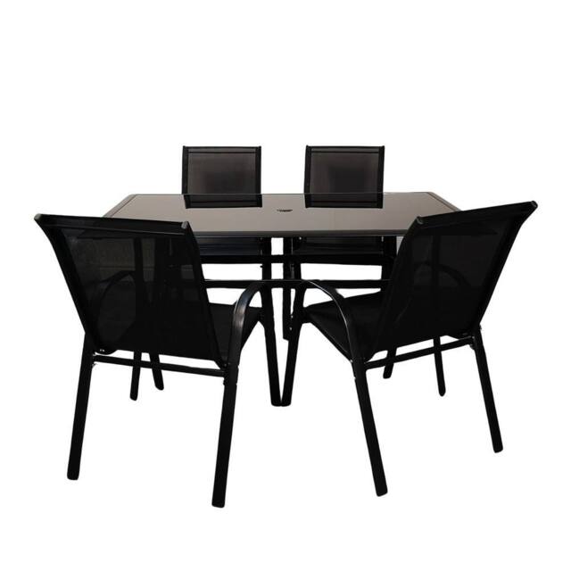 Samuel Alexander Outdoor 4 Person Rectangular Glass Top Garden Dining Table Chairs Set in Black - image 1