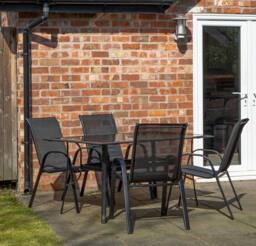 Samuel Alexander Outdoor 4 Person Rectangular Glass Top Garden Dining Table Chairs Set in Black - thumbnail 2