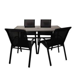 Samuel Alexander Outdoor 4 Person Rectangular Glass Top Garden Dining Table Chairs Set in Black - thumbnail 1
