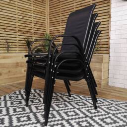 Samuel Alexander Outdoor 4 Person Rectangular Glass Top Garden Dining Table Chairs Set in Black - thumbnail 6