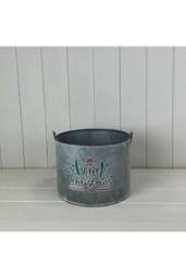 KDMD Grey Charming Metal Bucket Merry Christmas with Over Handle - thumbnail 1