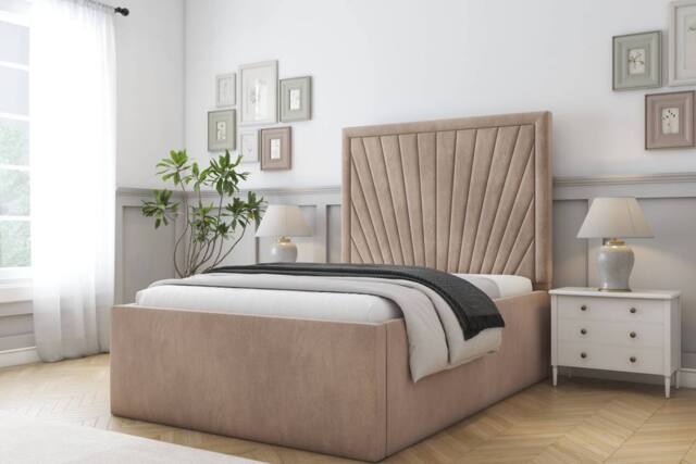 "Comfort Beds Kensington Naples Bed Frame With Mattress-50"" Upholstered in Light Brown - Size: Single" - image 1