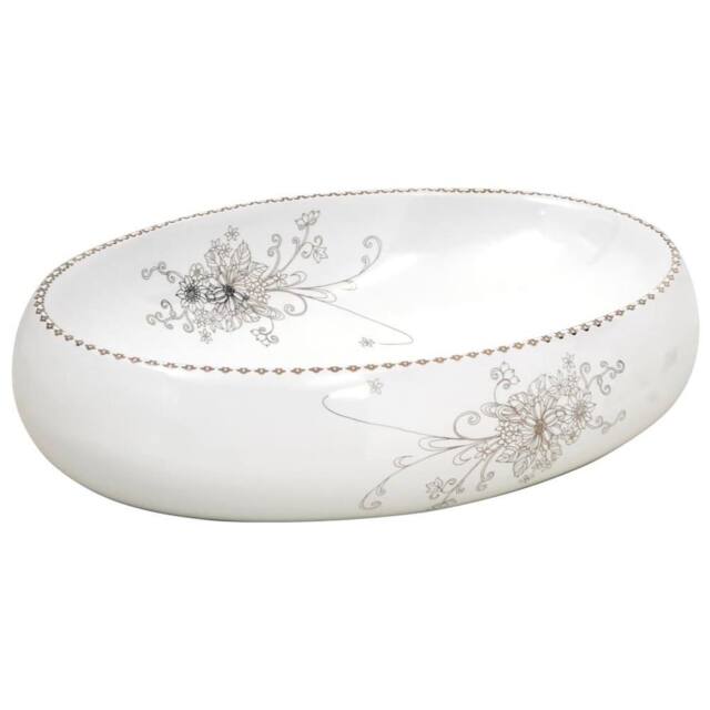 Berkfield Home Countertop Basin White Oval 59x40x15 cm Ceramic - Size: 59 x 40 x 15 cm - image 1