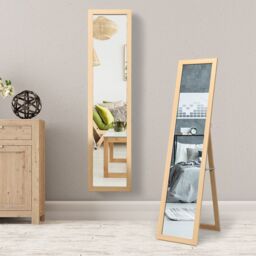 Gymax 2 in 1 Full Length Body Mirror Free Standing Dressing Mirror Wall Mounted in Natural - thumbnail 4