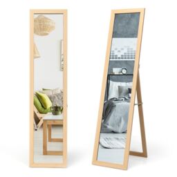 Gymax 2 in 1 Full Length Body Mirror Free Standing Dressing Mirror Wall Mounted in Natural