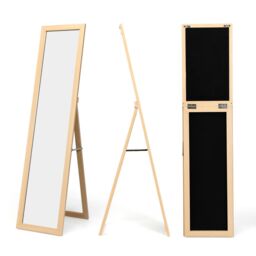 Gymax 2 in 1 Full Length Body Mirror Free Standing Dressing Mirror Wall Mounted in Natural - thumbnail 3
