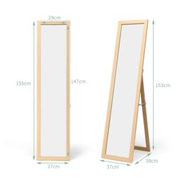 Gymax 2 in 1 Full Length Body Mirror Free Standing Dressing Mirror Wall Mounted in Natural - thumbnail 2