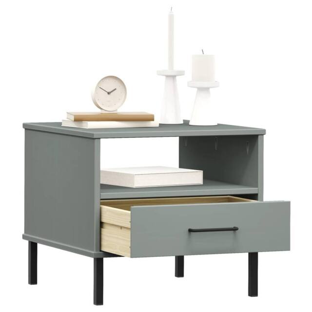 Berkfield Home Beautiful Bedside Table with Metal Legs Grey Solid Wood Pine OSLO - image 1