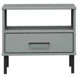 Berkfield Home Beautiful Bedside Table with Metal Legs Grey Solid Wood Pine OSLO - thumbnail 4