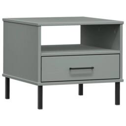 Berkfield Home Beautiful Bedside Table with Metal Legs Grey Solid Wood Pine OSLO - thumbnail 3