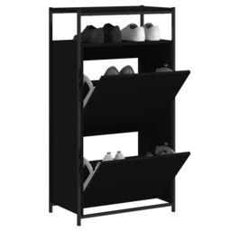Berkfield Home Shoe Cabinet Black 60x34x112 cm Engineered Wood - Size: 60 x 34 x 112 cm - thumbnail 1