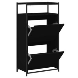 Berkfield Home Shoe Cabinet Black 60x34x112 cm Engineered Wood - Size: 60 x 34 x 112 cm - thumbnail 2