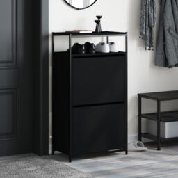 Berkfield Home Shoe Cabinet Black 60x34x112 cm Engineered Wood - Size: 60 x 34 x 112 cm - thumbnail 3