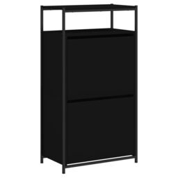Berkfield Home Shoe Cabinet Black 60x34x112 cm Engineered Wood - Size: 60 x 34 x 112 cm - thumbnail 4
