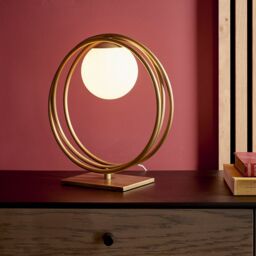 Loops Brushed Gold Table Lamp Light - Gloss Opal Glass Shade - Circular Hoop Design in Clear - thumbnail 3