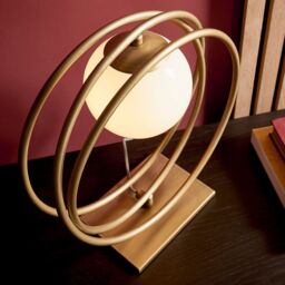 Loops Brushed Gold Table Lamp Light - Gloss Opal Glass Shade - Circular Hoop Design in Clear - thumbnail 5