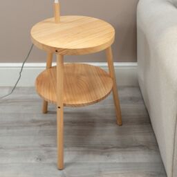 ValueLights Crowther Wooden Side Table Shelved Tripod Floor Lamp with Fabric Shade & Bulb in Natural - thumbnail 5