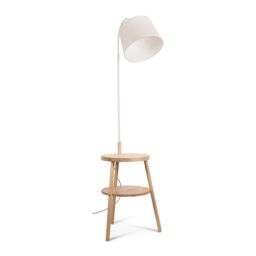 ValueLights Crowther Wooden Side Table Shelved Tripod Floor Lamp with Fabric Shade & Bulb in Natural - thumbnail 2