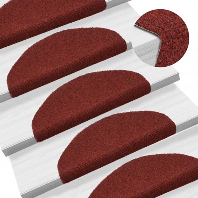 Berkfield Home Self-adhesive Stair Mats 5 pcs Red 65x21x4 cm Needle Punch - Size: Medium - image 1