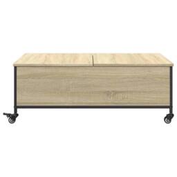 Berkfield Home Decorative Coffee Table with¬†Wheels Sonoma Oak 91x55x34 cm Engin in Light Oak - Size: 91 x 55 x 34 cm - thumbnail 6