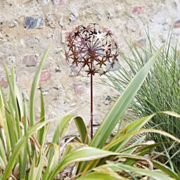Paper High Metal Allium Flower Garden Stake Decoration in Brown - thumbnail 3