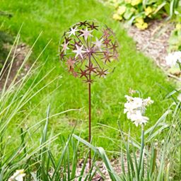 Paper High Metal Allium Flower Garden Stake Decoration in Brown - thumbnail 5