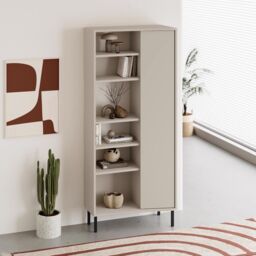 FWStyle Modern 5 Tier Curved Sandstone Bookshelf Storage Unit in Beige - thumbnail 2
