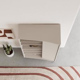 FWStyle Modern 5 Tier Curved Sandstone Bookshelf Storage Unit in Beige - thumbnail 3