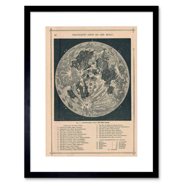 "Artery8 Map Illustrated Antique Telescopic Moon 12x16"" Framed Wall Art in Beige - Size: W12"" x H16""" - image 1