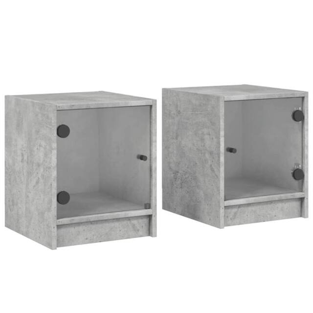 Berkfield Home Bedside Cabinets with Glass Doors 2 pcs Concrete Grey 35x37x42 cm - Size: 35 x 37 x 42 cm - image 1